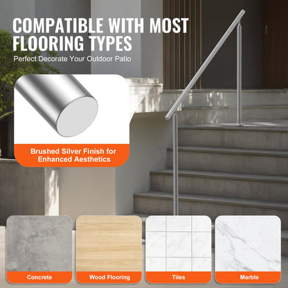 Handrails for Outdoor Steps, 59 in/ 150cm Length Stair Hand Rail Kit, Transitional Stainless Steel Railings with Installation Kit, Double-column Staircase Handrails for Seniors,Porch & Deck