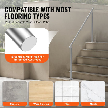 Handrails for Outdoor Steps, 70.9 in/ 180cm Length Stair Hand Rail Kit, Transitional Stainless Steel Railings with Installation Kit, Double-column Staircase Handrails for Seniors,Porch & Deck