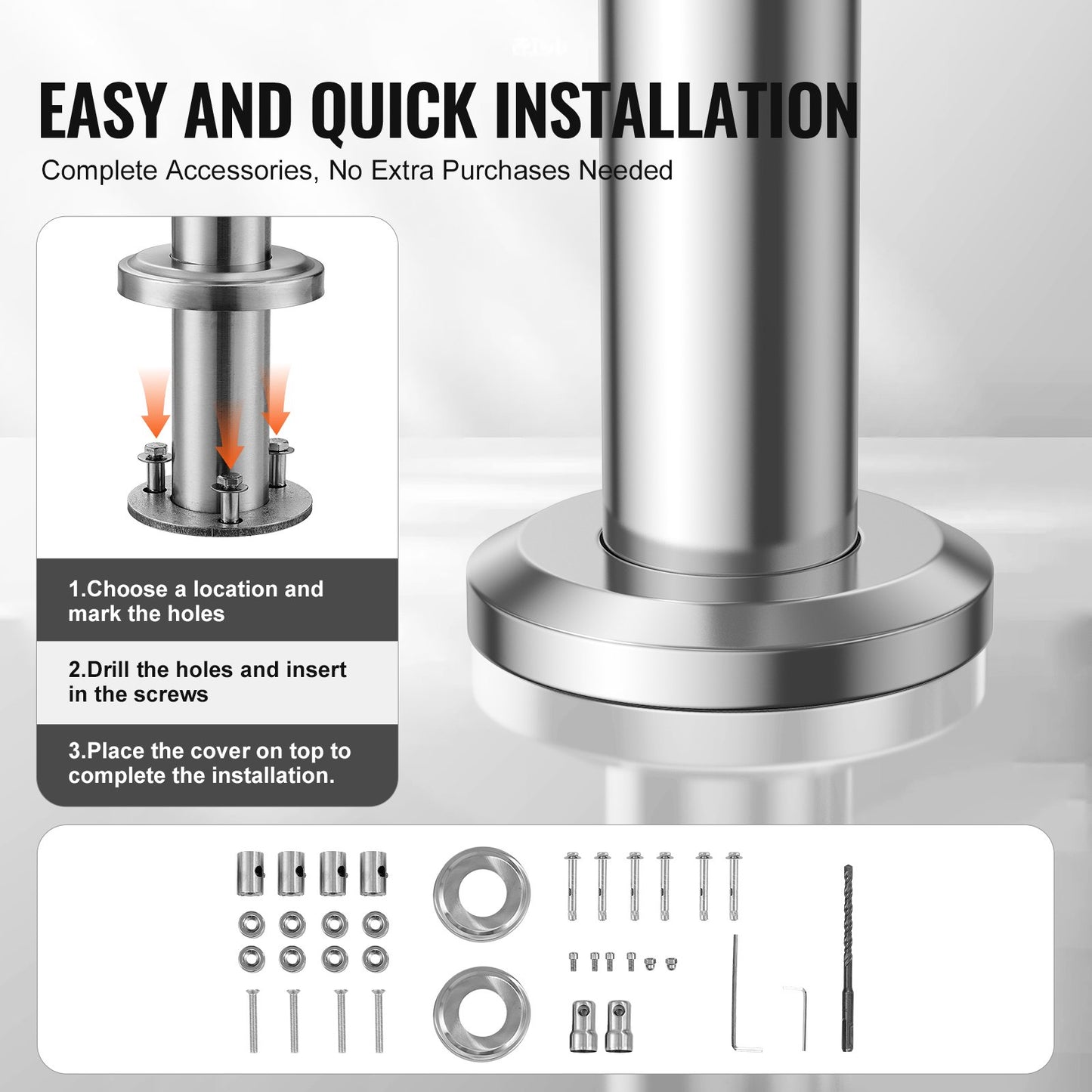 Handrails for Outdoor Steps, 31.5in Length 2 Crossbars Stair Hand Rail Kit, Transitional Stainless Steel Railings w/ Installation Kit, Double-column Staircase Handrails for Seniors,Porch & Deck