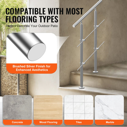 Handrails for Outdoor Steps, 31.5in Length 2 Crossbars Stair Hand Rail Kit, Transitional Stainless Steel Railings w/ Installation Kit, Double-column Staircase Handrails for Seniors,Porch & Deck