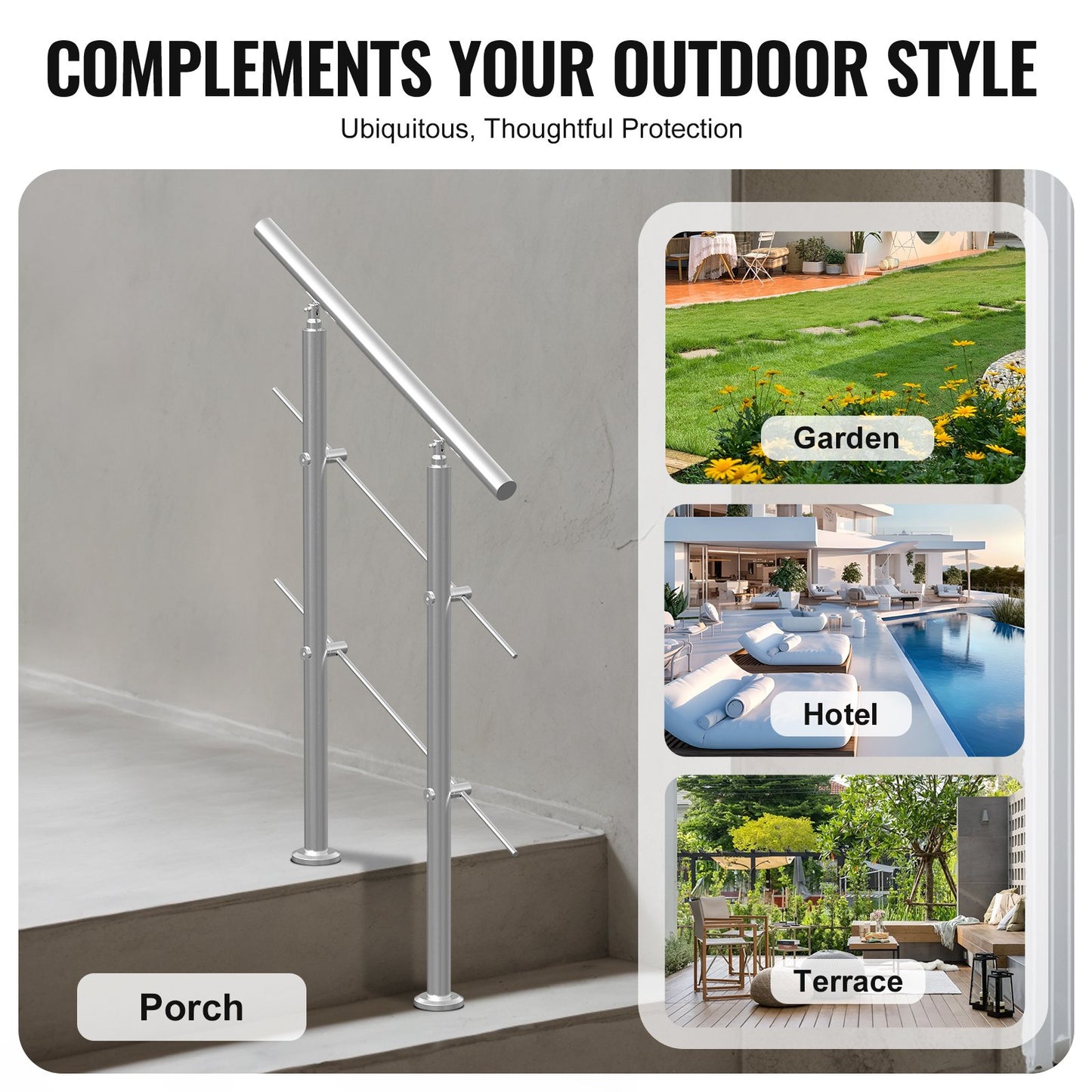 Handrails for Outdoor Steps, 31.5in Length 2 Crossbars Stair Hand Rail Kit, Transitional Stainless Steel Railings w/ Installation Kit, Double-column Staircase Handrails for Seniors,Porch & Deck