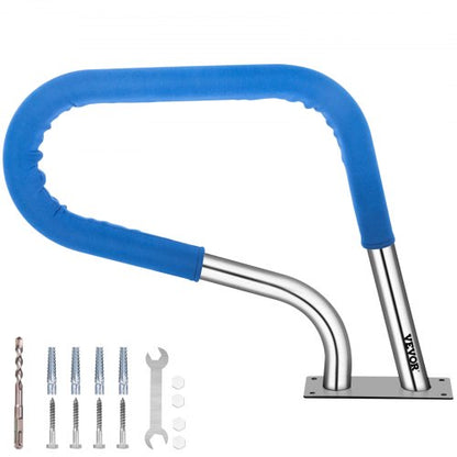 Poolräcke 30x22" Poolräcke 304 rostfritt stål 250 kg lastkapacitet Silver rostfritt poolräcke Humaniserat poolräcke med blått greppskydd &amp; M8 borr &amp; självgängande skruvar