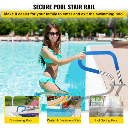 Poolräcke 32x23" Poolräcke 304 rostfritt stål 250 kg lastkapacitet Silver rostfritt poolräcke Humaniserat poolräcke med blått greppskydd &amp; M8 borr &amp; självgängande skruvar