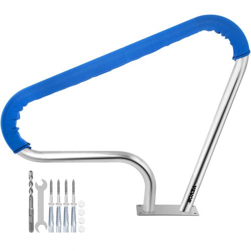 Poolräcke 39x32" poolräcke 304 rostfritt stål 250lbs lastkapacitet silver rostfritt poolräcke humaniserat poolräcke med blått greppskydd och M8-borr och självgängande skruvar