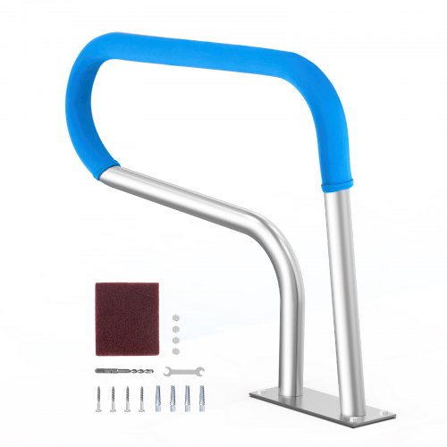 Pool Handrail, 32 x 23 inch Pool Railing, Stainless Steel with Base Plate for Indoor/Outdoor Pools,Swimming Pool Safety Railing for Decks,Rust-Proof Grab Bar w/ Grip Cover&Accessories for Spas