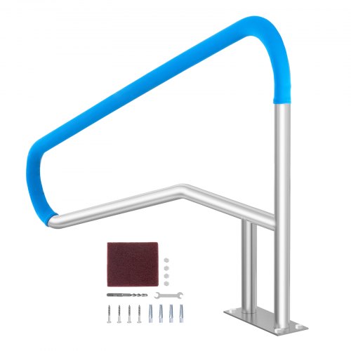 Poolräcke, 55 x 32 tum poolräcke, rostfritt stål med bottenplatta för inomhus-/utomhuspooler, säkerhetsräcke för pooldäck, rostfritt stödhandtag med greppskydd och tillbehör för spa