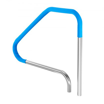 Poolräcke, 46 x 37 tum poolräcke, rostfritt stål (förbyggt) för inomhus-/utomhuspooler, poolräcke för däck, rostfritt stödhandtag med blått greppskydd och tillbehör för spa