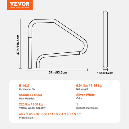 Poolräcke, 46 x 37 tum poolräcke, rostfritt stål (förbyggt) för inomhus-/utomhuspooler, poolräcke för däck, rostfritt stödhandtag med blått greppskydd och tillbehör för spa