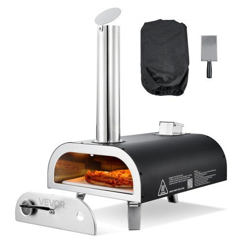 Outdoor Pizza Oven, 12 Inch Wood Fired Pizza Ovens, Pellet Pizza-Stove with Thermometer, Portable Pizza-Maker for Outside Backyard Patio Camping, Pizza-Stone, Carry Bag, Shovel, Black