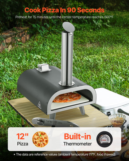 Outdoor Pizza Oven, 12 Inch Wood Fired Pizza Ovens, Pellet Pizza-Stove with Thermometer, Portable Pizza-Maker for Outside Backyard Patio Camping, Pizza-Stone, Carry Bag, Shovel, Black