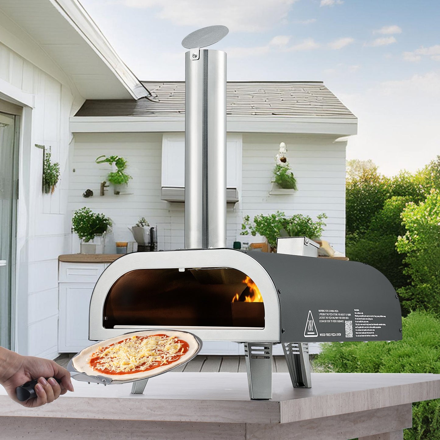 Outdoor Pizza Oven, 12 Inch Wood Fired Pizza Ovens, Pellet Pizza-Stove with Thermometer, Portable Pizza-Maker for Outside Backyard Patio Camping, Pizza-Stone, Carry Bag, Shovel, Black