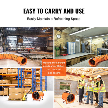 Portable Ventilator, 203.2mm Heavy Duty Cylinder Fan with 5m Duct Hose, 145W Strong Shop Exhaust Blower 1020CFM, Industrial Utility Blower for Sucking Dust, Smoke, Smoke Home/Workplace