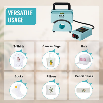 Hat Press Machine, Mini Hat Heat Press for Caps with Integrated Control Panel, Cap Heat Press Machine with 5.9x3.15 inch Curved Heating Plate, Safety Base, and Glove, Automatic Shut-Off, Green