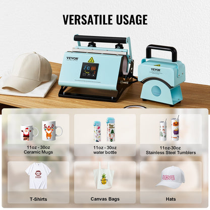 2 in 1 Tumbler and Hat Heat Press Machine, Mini Hat Heat Press for Caps and Hats, Tumbler Heat Press for 11-30oz Sublimation Tumblers and Mugs, Temperature and Time Control, Green
