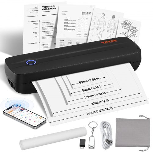 Portable Printer - 2600mAh Battery, 203 DPI, Bluetooth Inkless Mobile Printer for A4, A5 & 8.5" x 11" Thermal Paper, Compatible with iOS, Android & Laptop, Ideal for Travel, Office & Home Use