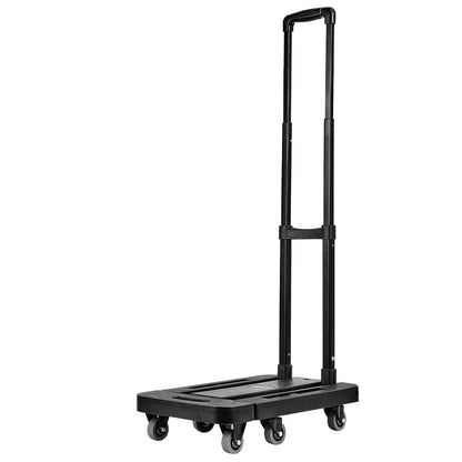 Folding Hand Truck, 226.8 kg Load Capacity, Collapsible Luggage Cart with 6 Wheels, 2 Elastic Ropes & Expandable Base, Utility Dolly Platform Cart for Airport Travel Luggage Office Moving, Black