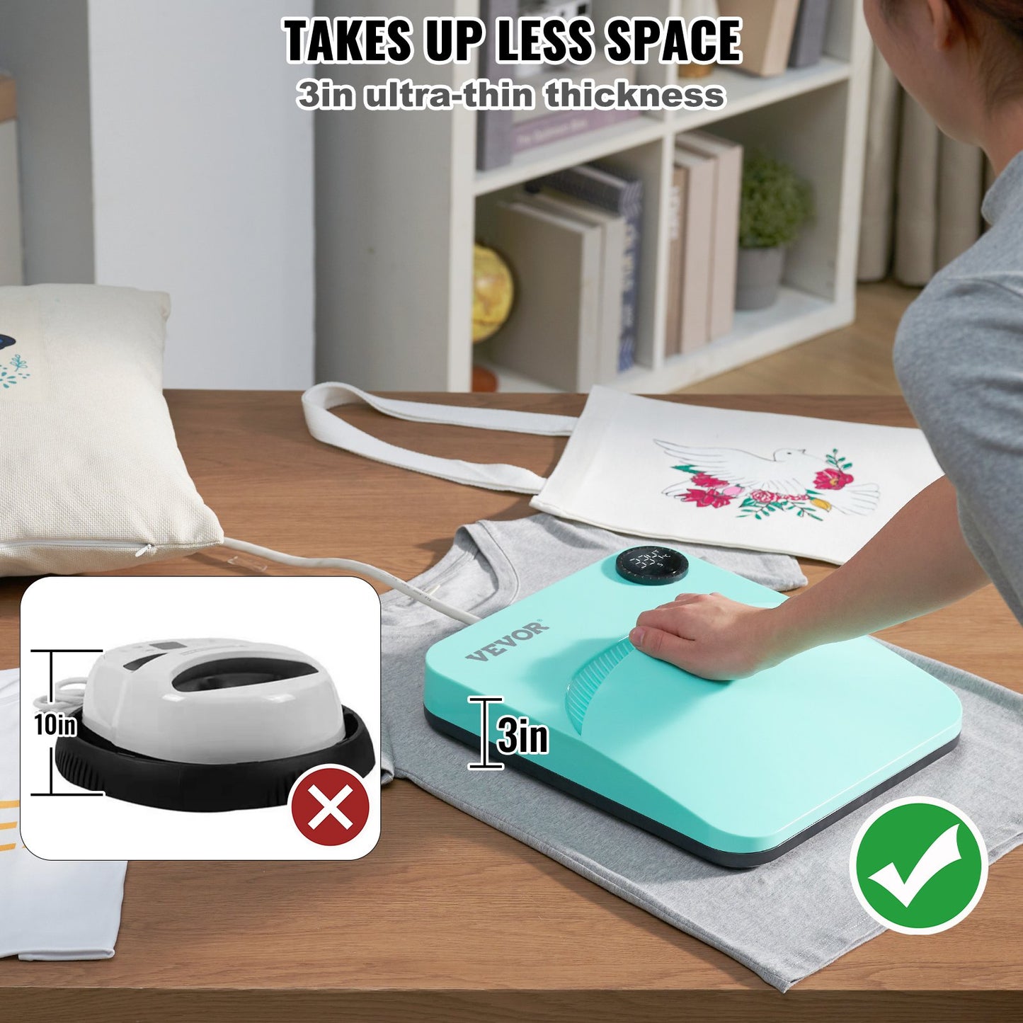 Värmepress 12 x 10 tum/30,5 x 25,4 cm bärbar lättpressad sublimeringsöverföring DIY-t-shirt