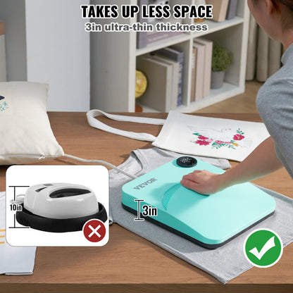 Värmepress 12 x 10 tum/30,5 x 25,4 cm bärbar lättpressad sublimeringsöverföring DIY-t-shirt