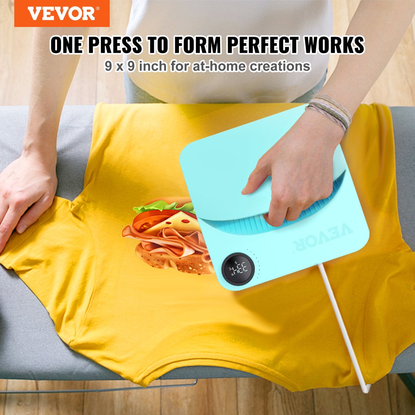 Värmepress 9 x 9 tum/22,9 x 22,9 cm bärbar lättpressad sublimeringsöverföring DIY-t-shirt