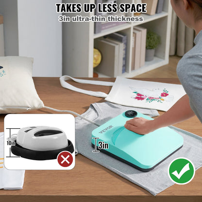 Värmepress 9 x 9 tum/22,9 x 22,9 cm bärbar lättpressad sublimeringsöverföring DIY-t-shirt