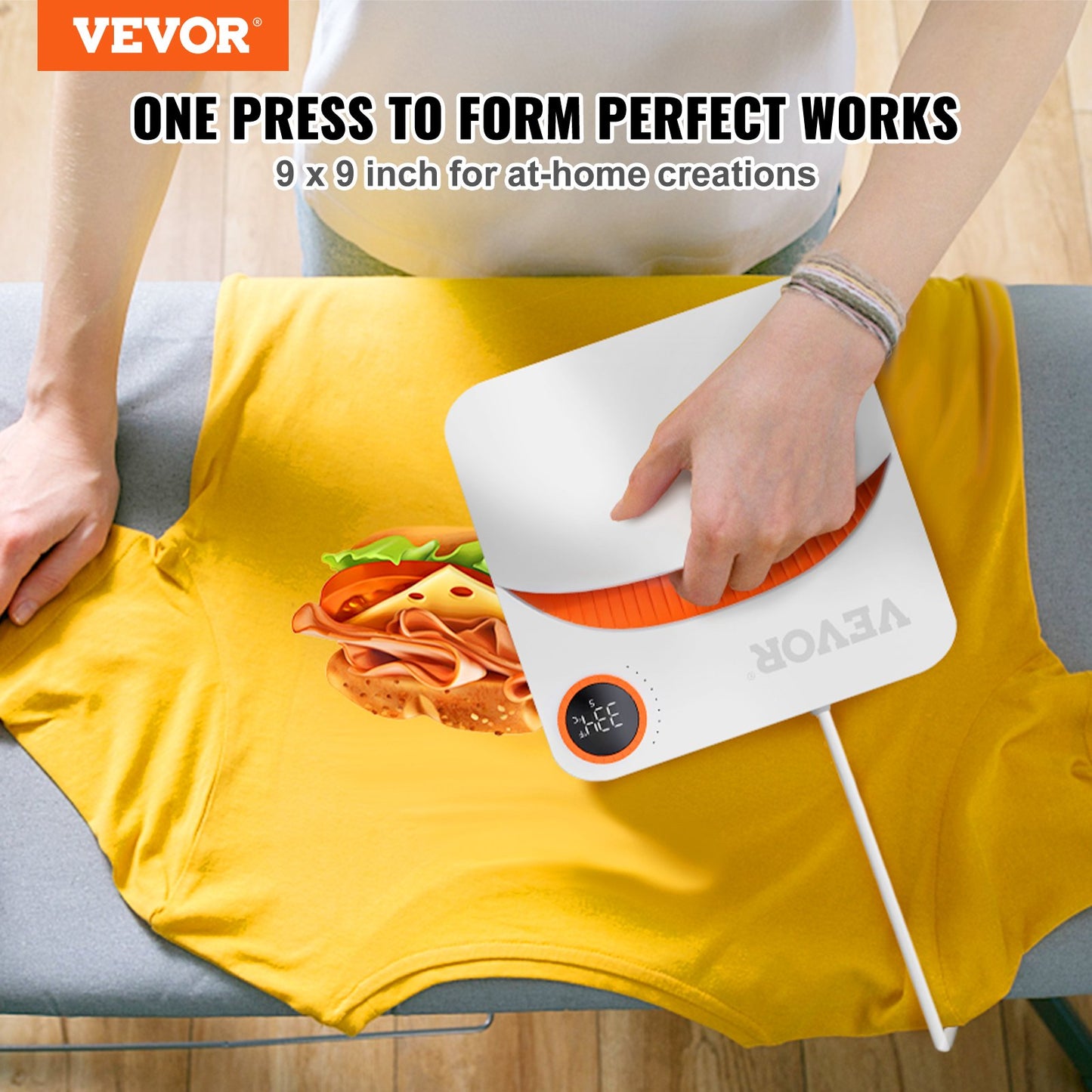 Värmepress 9 x 9 tum bärbar lättpressad sublimeringsöverföring DIY T-shirt