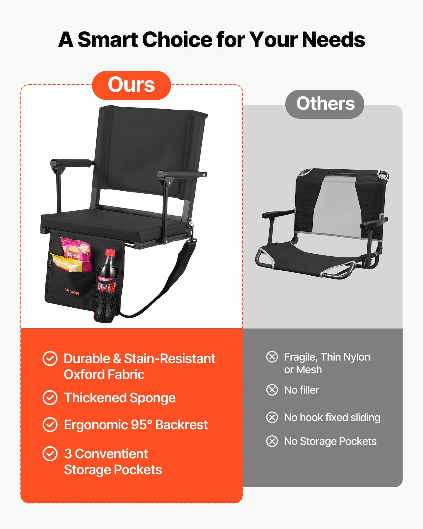 Stadionsäte, bärbart läktarsäte med armstöd, ryggstöd och tjock kudde, bänkstol för läktare inkluderar axelrem, krokar, mugghållare, svarta fotbollsläktsäten, 1 st