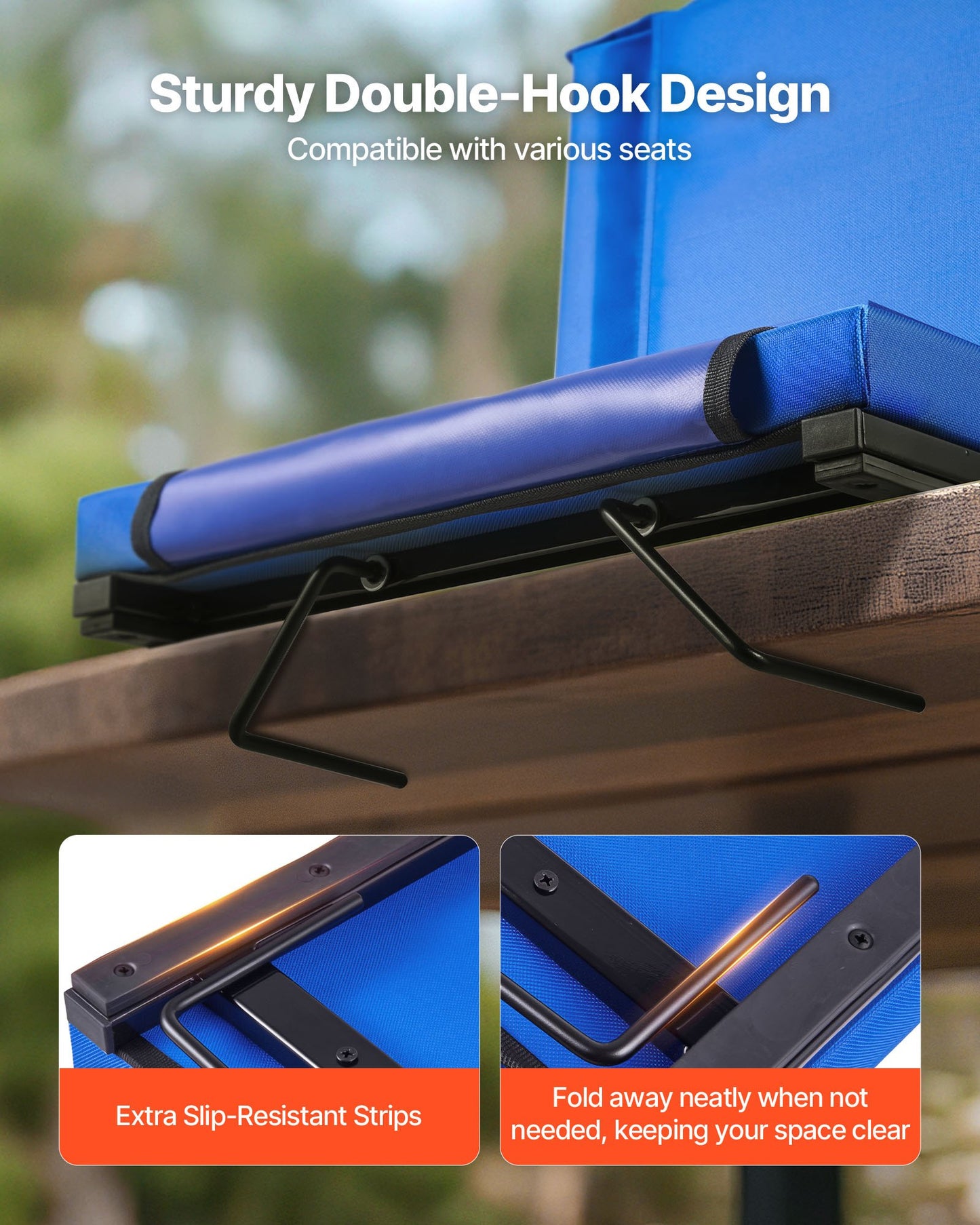 Stadionsits, hopfällbar läktarstol med ryggstöd och tjock kudde, vadderad stadionsits för läktare inkluderar axelrem, krokar, mugghållare och sidoficka, blå läktarstol