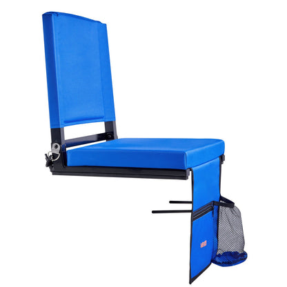 Stadium Seat, Folding Bleacher Seat with Back Support & Thick Cushion, Padded Stadium Seats for Bleacher Includes Shoulder Strap, Hooks, Cup Holder, and Side Pocket, Blue Bleachers Chair