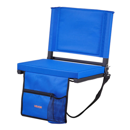 Stadium Seat, Folding Bleacher Seat with Back Support & Thick Cushion, Padded Stadium Seats for Bleacher Includes Shoulder Strap, Hooks, Cup Holder, and Side Pocket, Blue Bleachers Chair