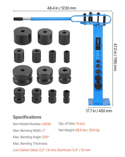 Manual Bending Machine, Pipe Tube Bender with 14 Bending Dies, 200° Heavy-Duty Bending Tool for Copper Aluminum Iron Pipes, Ideal for HVAC Air Conditioning Refrigerator Auto Repair