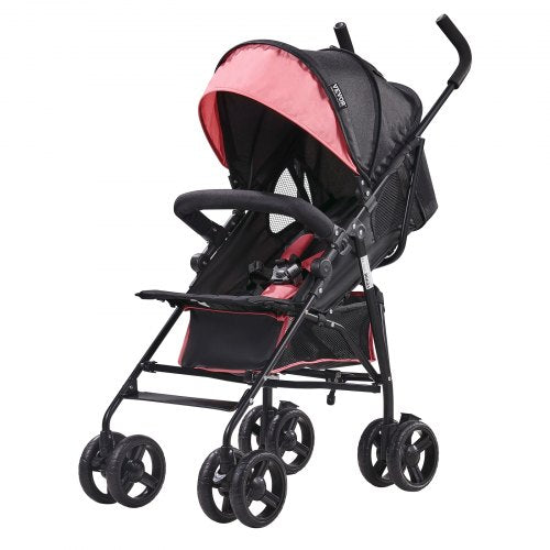 Lightweight Stroller, Compact Easy Fold MultiPosition Recline Canopy Backrest, Carbon Steel Frame, Large Storage Basket, Umbrella Toddler Baby Stroller for Travel and More, Black/Pink