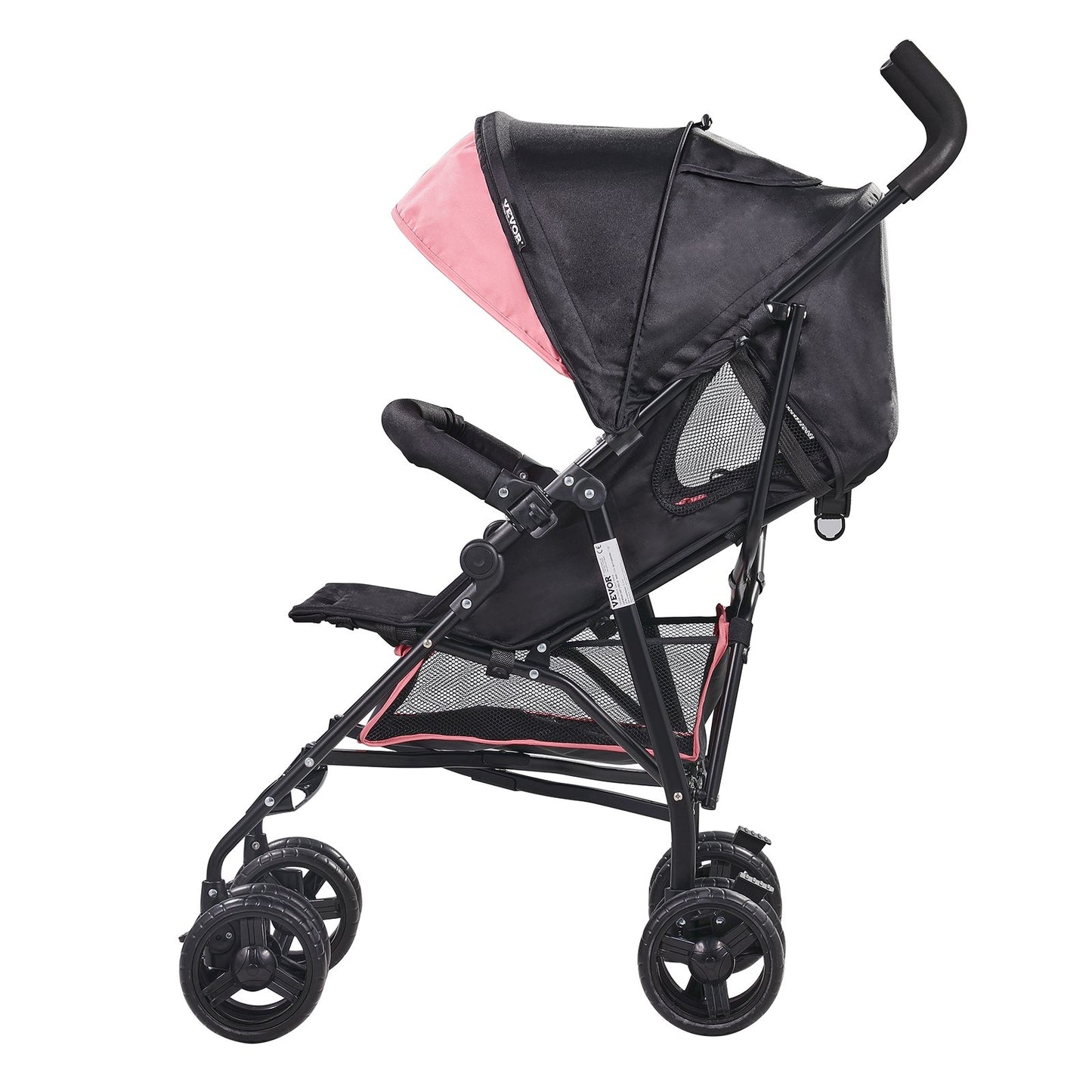 Lightweight Stroller, Compact Easy Fold MultiPosition Recline Canopy Backrest, Carbon Steel Frame, Large Storage Basket, Umbrella Toddler Baby Stroller for Travel and More, Black/Pink