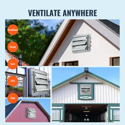 Shutter-frånluftsfläkt, 305 mm höghastighets 1400 varv/min 1084 CFM, väggmonterad vindsfläkt i aluminium med AC-motor, ventilation och kylning för växthus, garage, skjul, butiker