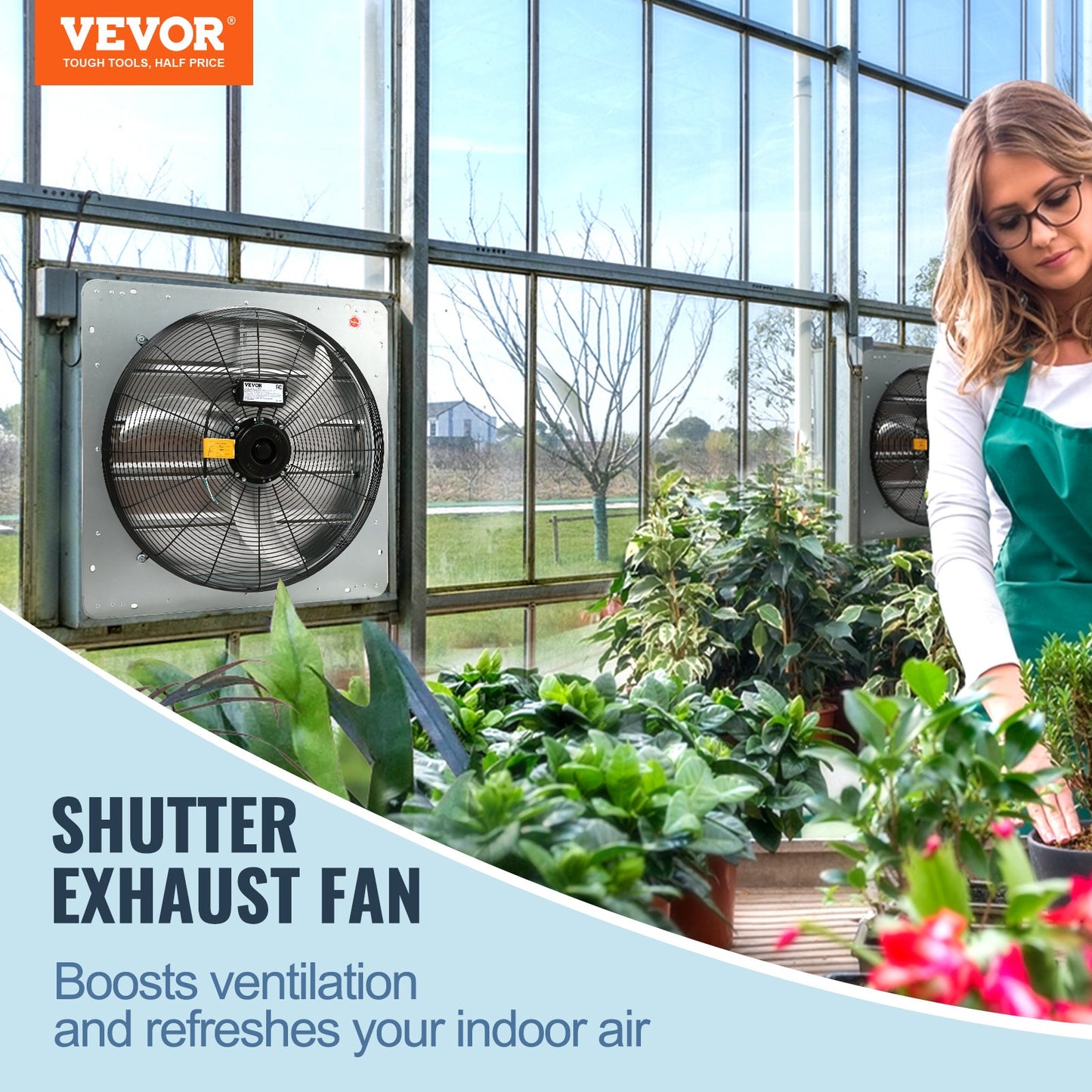 Shutter Exhaust Fan, 610 mm High-speed 1400RPM 2892 CFM, Aluminum Wall Mount Attic Fan with AC-motor, Ventilation and Cooling for Greenhouses, Garages, Sheds, Shops