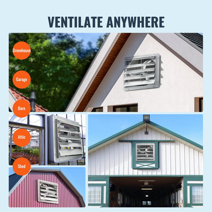 Shutter Exhaust Fan, 610 mm High-speed 1400RPM 2892 CFM, Aluminum Wall Mount Attic Fan with AC-motor, Ventilation and Cooling for Greenhouses, Garages, Sheds, Shops