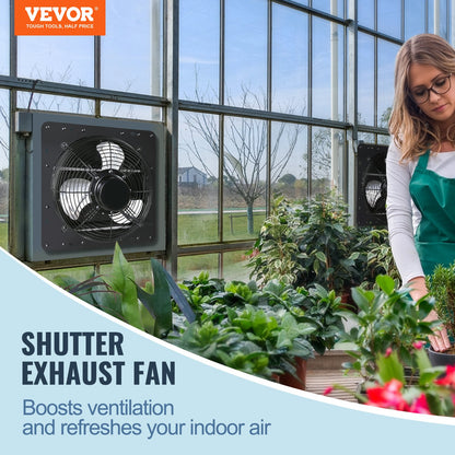 Shutter Exhaust Fan, 356 mm with Temperature Humidity Controller, EC-motor, 1024 CFM, Variable Speed Adjustable Wall Mount Attic Fan, Ventilation and Cooling for Greenhouses, Garages, Sheds