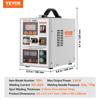 Battery Spot Welder, 788H Pulse Spot Welder & Battery Charger, Portable High-Power Battery Welding Machine with 2 Welding Modes and LED Lighting for 0.15mm Pure Nickel, 18650 14500 Battery Packs