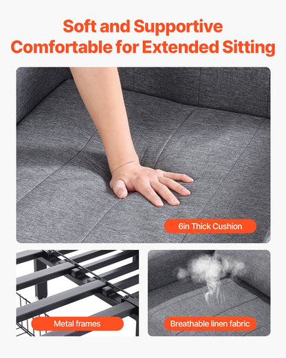 Bäddsoffa, Konvertibel bäddsoffa med sidofack, kudde, armstöd och skrivbordsskiva, 5 justerbara ryggstöd, utdragbar enkel soffa med 2 hjul och förvaring i botten, grå