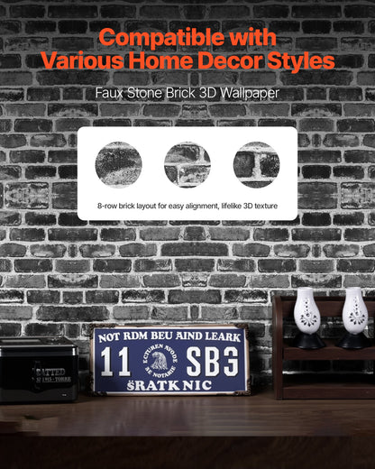 Peel and Stick Wallpaper, 45cm x 10m Contact Paper Gray Brick Waterpoof Self Adhesive, Easy to Clean & Peel Wall Decorative Vinyl Roll for Bedroom Kitchen Office Bathroom Desk