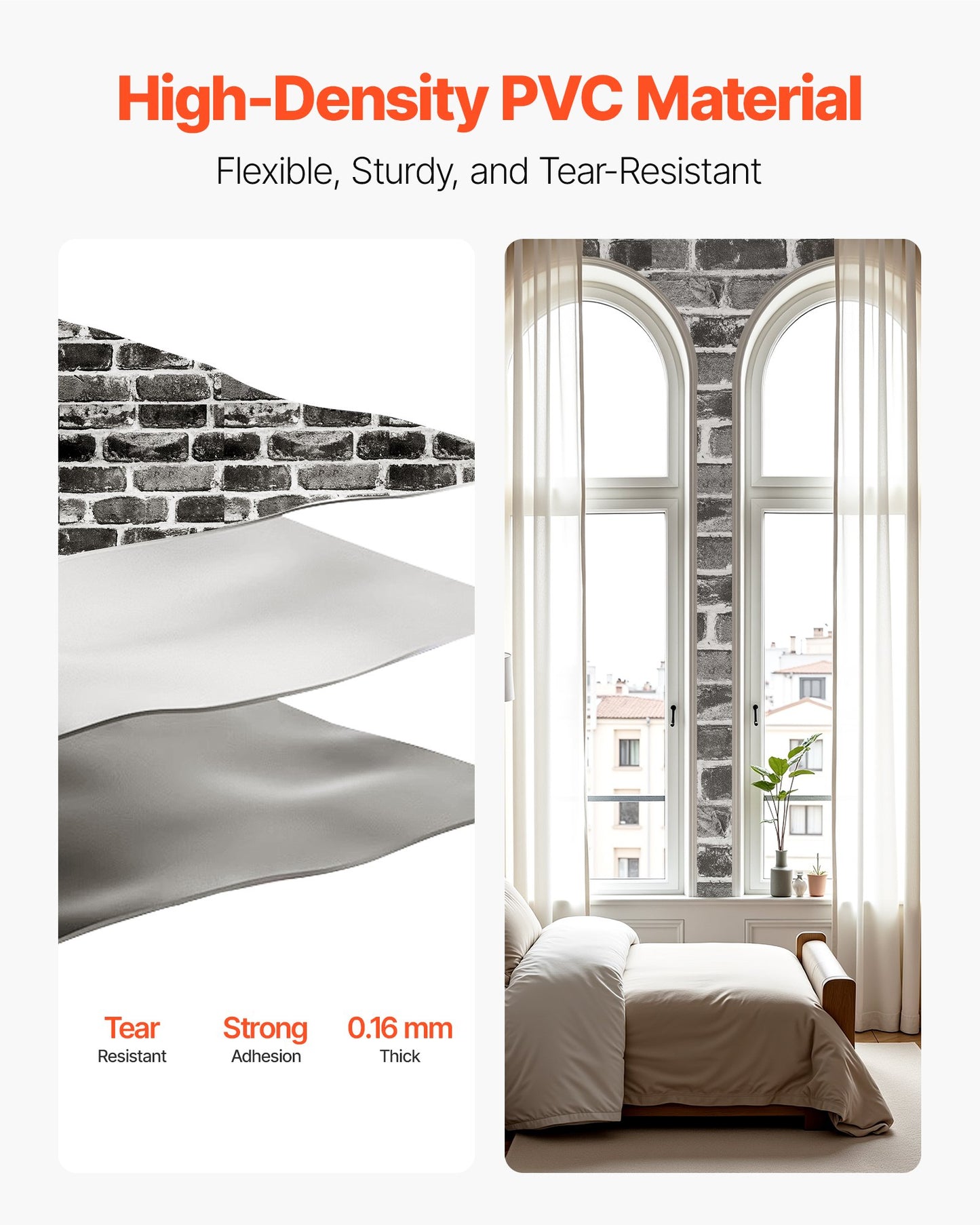 Peel and Stick Wallpaper, 45cm x 10m Contact Paper Gray Brick Waterpoof Self Adhesive, Easy to Clean & Peel Wall Decorative Vinyl Roll for Bedroom Kitchen Office Bathroom Desk