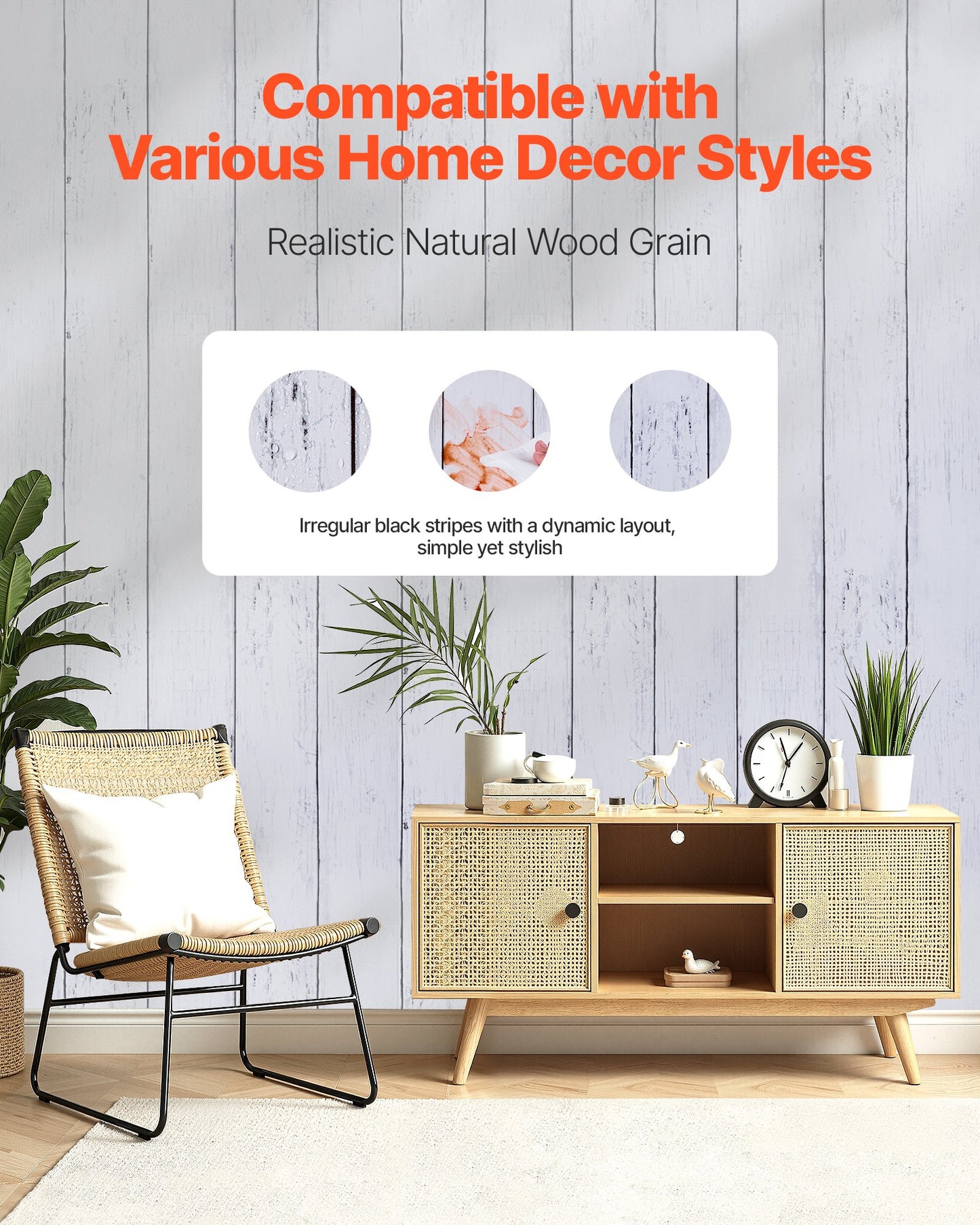 Peel and Stick Wallpaper, 45cm x 12m Contact Paper White Wood Textured Waterpoof Self Adhesive, Easy to Clean & Peel Wall Decorative Vinyl Roll for Bedroom Kitchen Office Bathroom Desk