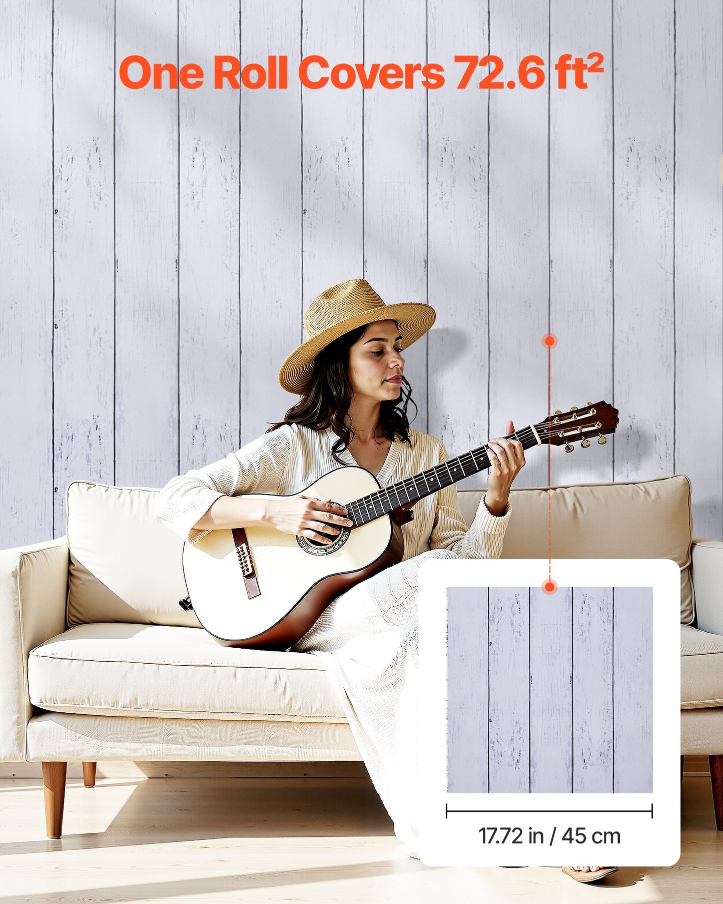 Peel and Stick Wallpaper, 45cm x 12m Contact Paper White Wood Textured Waterpoof Self Adhesive, Easy to Clean & Peel Wall Decorative Vinyl Roll for Bedroom Kitchen Office Bathroom Desk