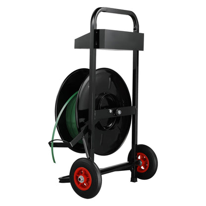 Banding Strapping Cart, for PET/PP/Fiber Strapping Coils with 8" Core Size, Heavy Duty Strapping Dispenser, Equipped with Anti-Retreat Pulleys, Upgrade Brake System, Spacious Tray for Tools