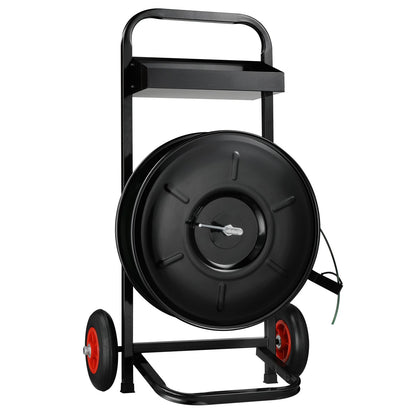 Banding Strapping Cart, for PET/PP/Fiber Strapping Coils with 8" Core Size, Heavy Duty Strapping Dispenser, Equipped with Anti-Retreat Pulleys, Upgrade Brake System, Spacious Tray for Tools