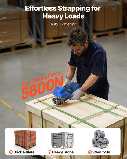 Electric Strapping Machine, 2 x 4000mAh Batteries, Automatic Strapping Tool with Digital Display for 10-19 mm Wide PET Straps, Banding Tensioner Machine for Packaging Box Pallet