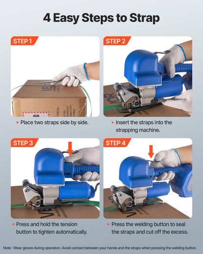 Electric Strapping Machine, 2 x 4000mAh Batteries, Automatic Strapping Tool with Digital Display for 10-19 mm Wide PET Straps, Banding Tensioner Machine for Packaging Box Pallet