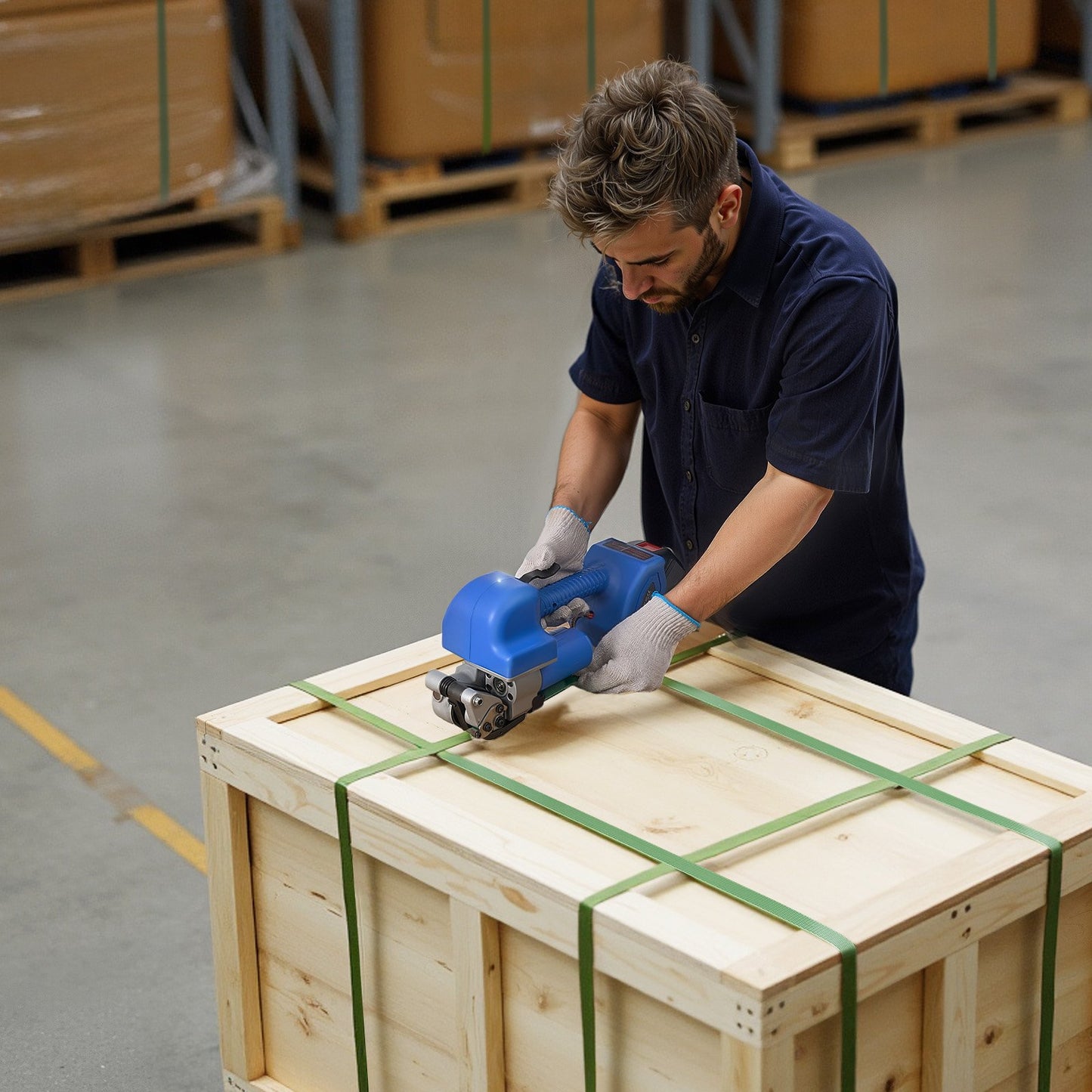 Electric Strapping Machine, 2 x 4000mAh Batteries, Automatic Strapping Tool with Digital Display for 10-19 mm Wide PET Straps, Banding Tensioner Machine for Packaging Box Pallet