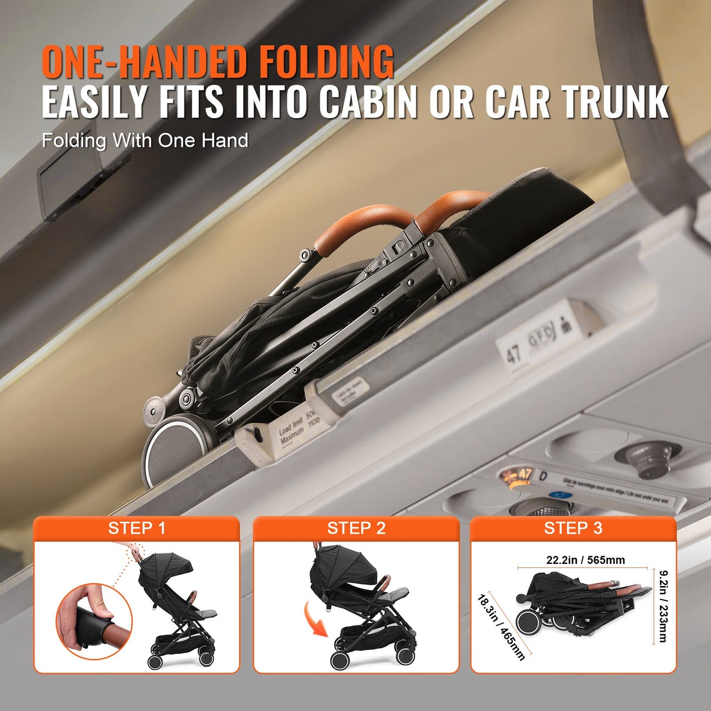 Standard Baby Infant Stroller, Toddler Stroller with 95°-175° Adjustable Backrest & & 0/90°Adjustable Footrest & One-click Folding, Newborn Stroller with Cup Holder and Carry Bag, Black