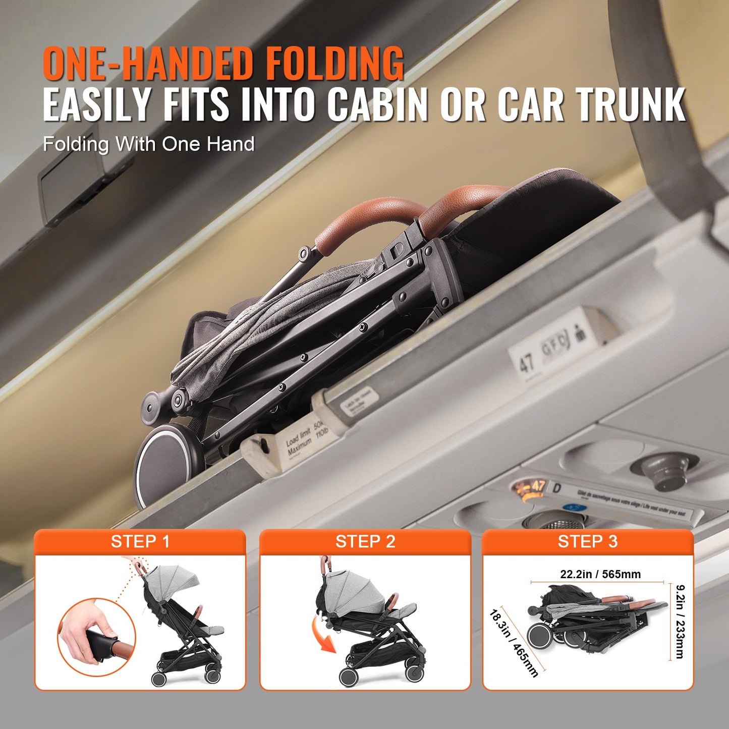 Standard Baby Infant Stroller, Toddler Stroller with 95°-175° Adjustable Backrest & & 0/90°Adjustable Footrest & One-click Folding, Newborn Stroller with Cup Holder and Carry Bag, Dark Grey