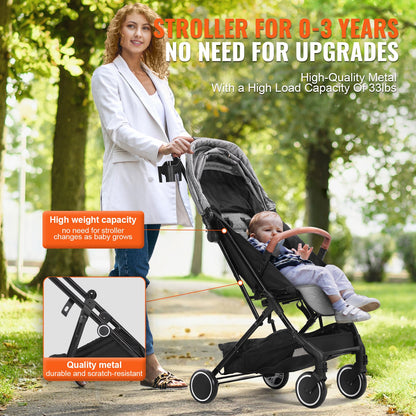 Standard Baby Infant Stroller, Toddler Stroller with 95°-175° Adjustable Backrest & & 0/90°Adjustable Footrest & One-click Folding, Newborn Stroller with Cup Holder and Carry Bag, Dark Grey